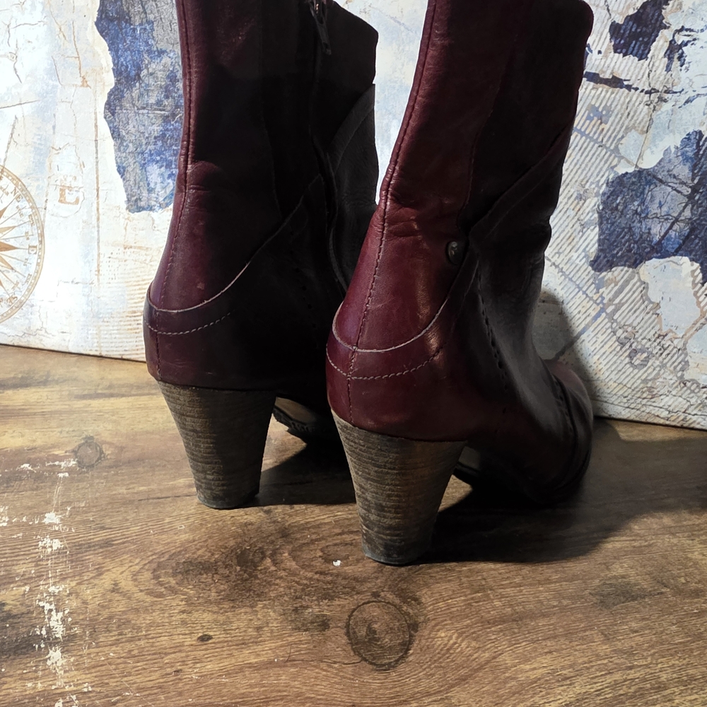 Chic DKODE Women's Burgundy/Ox Blood Leather And Suede Heeled Ankle Boots - Picture 4 of 15